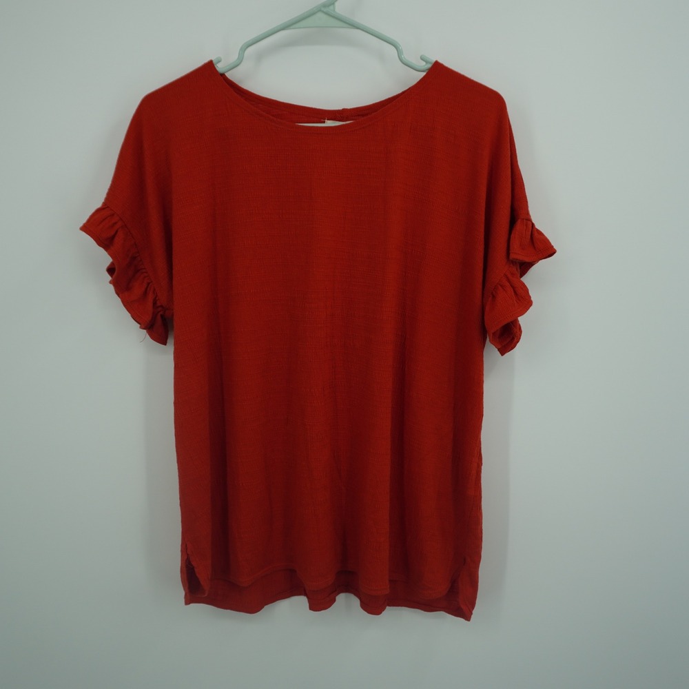 Max Studio Blouse Women 1X Orange Ruffle Sleeve Vibrant Casual Office